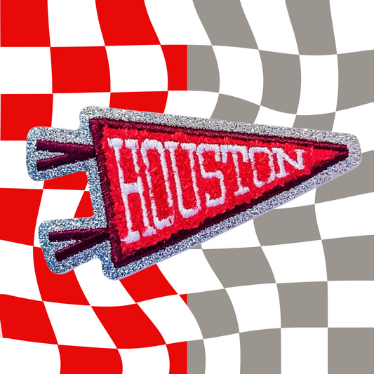 University of Houston Pennant Chenille Patch | Coogs House! | UH Pride | Silver Glitter Border