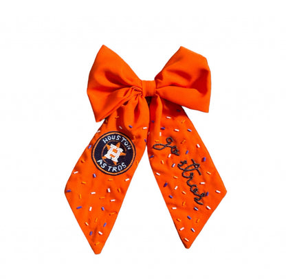 Hand Beaded Embroidered Houston Astros Bow