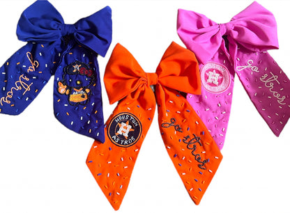 Hand Beaded Embroidered Houston Astros Bow