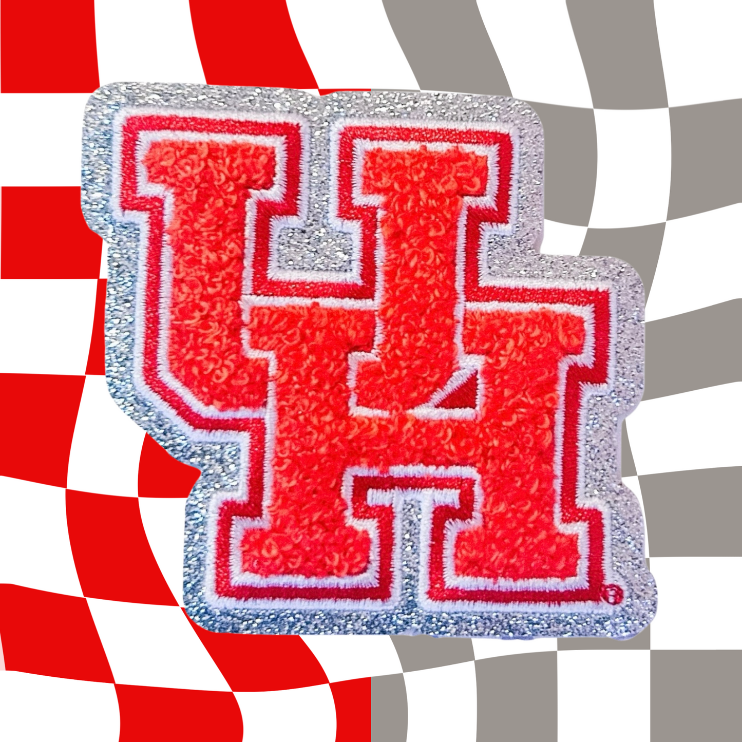 University of Houston Chenille Patch | Coogs House! | UH Pride | Silver Glitter Border