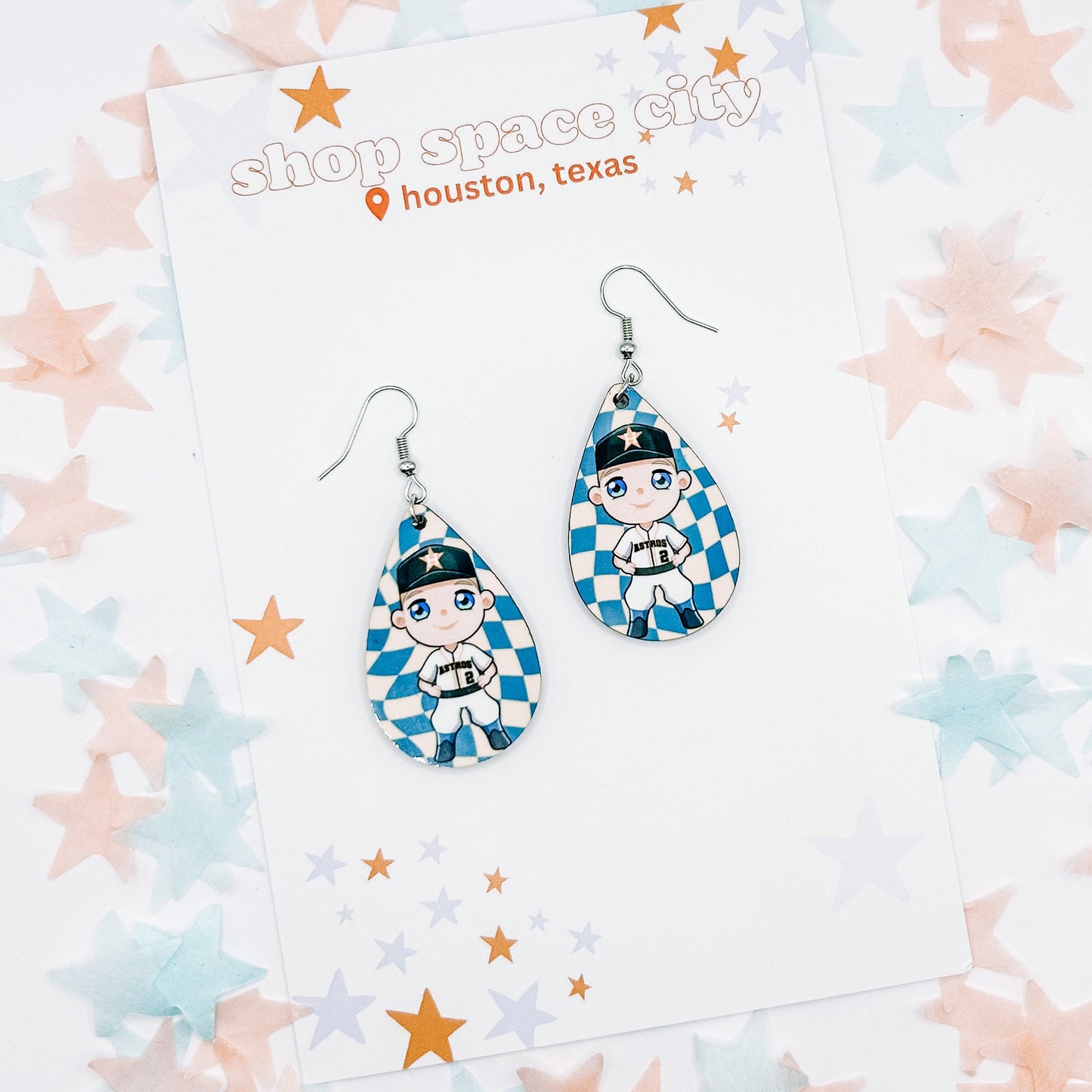 Houston Astros Alex Bregman #2 Earrings | Teardrop Earrings | Jewelry | Baseball Mascot | World Series Champions