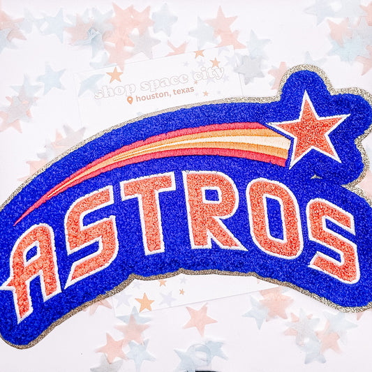 XXL JUMBO Houston Astros Logo with Star  + Gold Glitter Iron On   Patch | Houston Astros | Space City | Chenille Patch