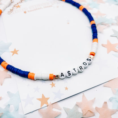 Houston Astros Heishi Beaded Necklace | Adjustable Length 15 - 17 inches