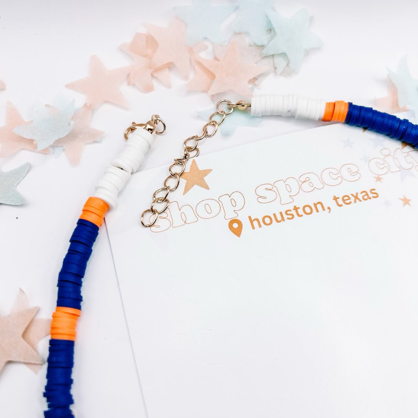 Houston Astros Heishi Beaded Necklace | Adjustable Length 15 - 17 inches