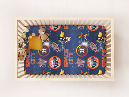 Houston Astros Space City Muslin Baby Swaddle Blankets | Muslin Fiber | Cotton | Custom Baseball Swaddle | Baseball Crib Sheets |