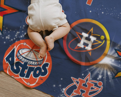 Houston Astros Space City Muslin Baby Swaddle Blankets | Muslin Fiber | Cotton | Custom Baseball Swaddle | Baseball Crib Sheets |