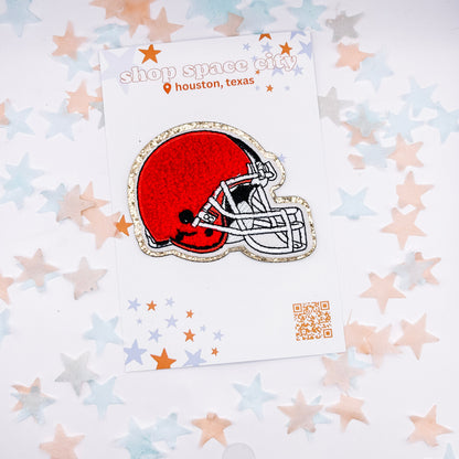 Football Helmet Chenille Patch + Gold Glitter Trim | Football Patch | Red | Blue