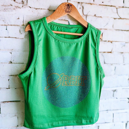 Green Crop Top with Houston Astros Orbit Bling Design