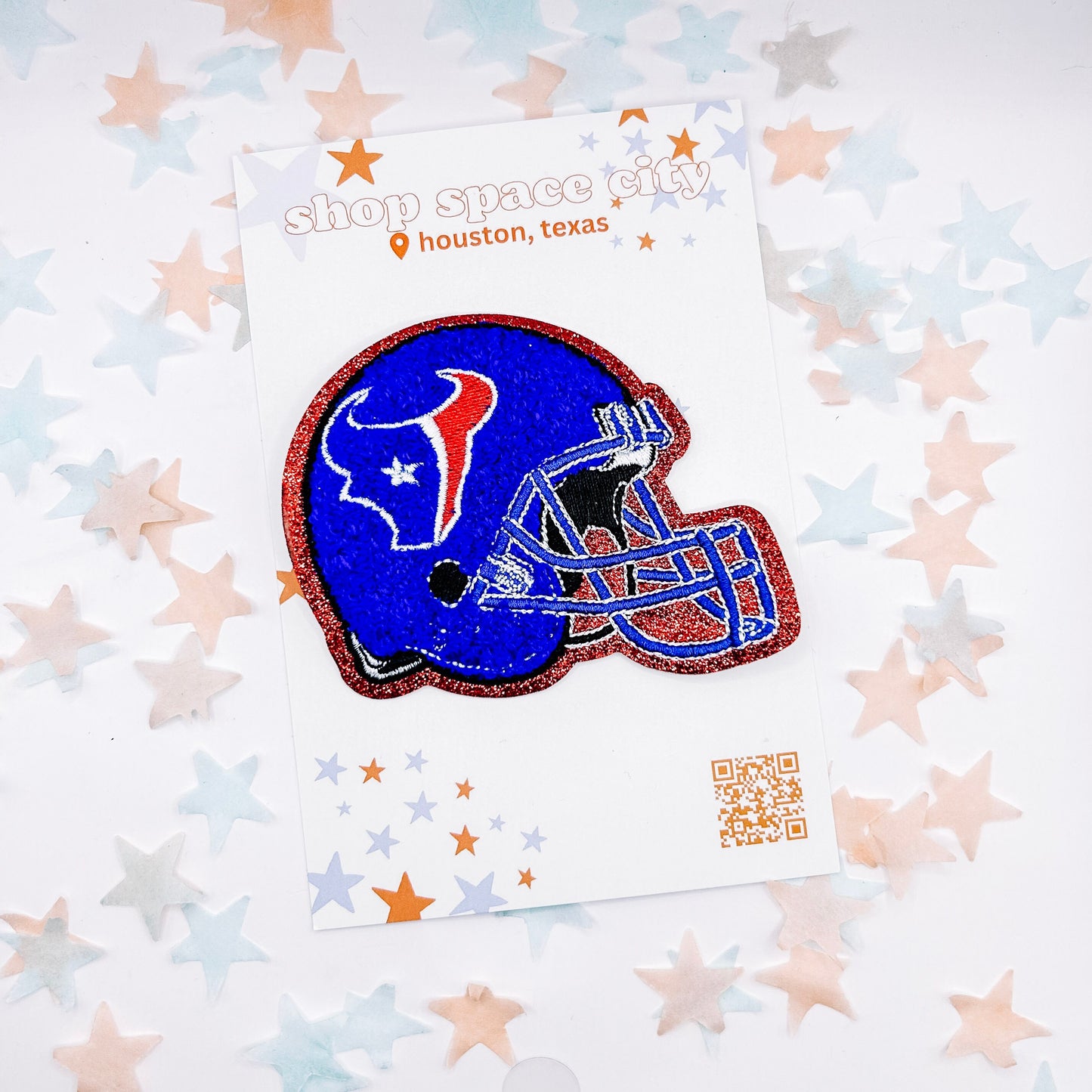 Houston Texas Helmet Patch | Chenille + Red Glitter Adhesive Patch